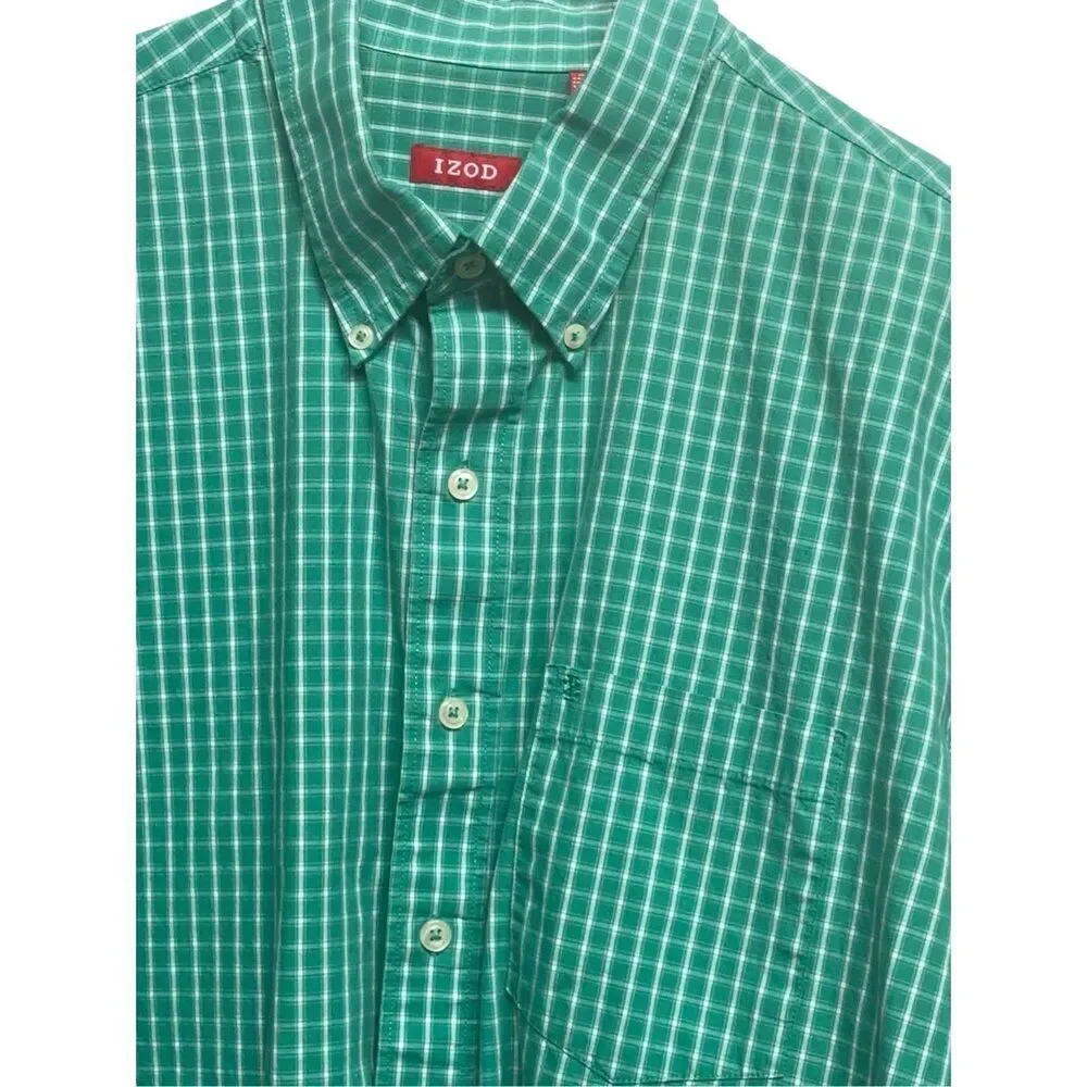 Izod Green Checkered Button-Down Shirt – size XL